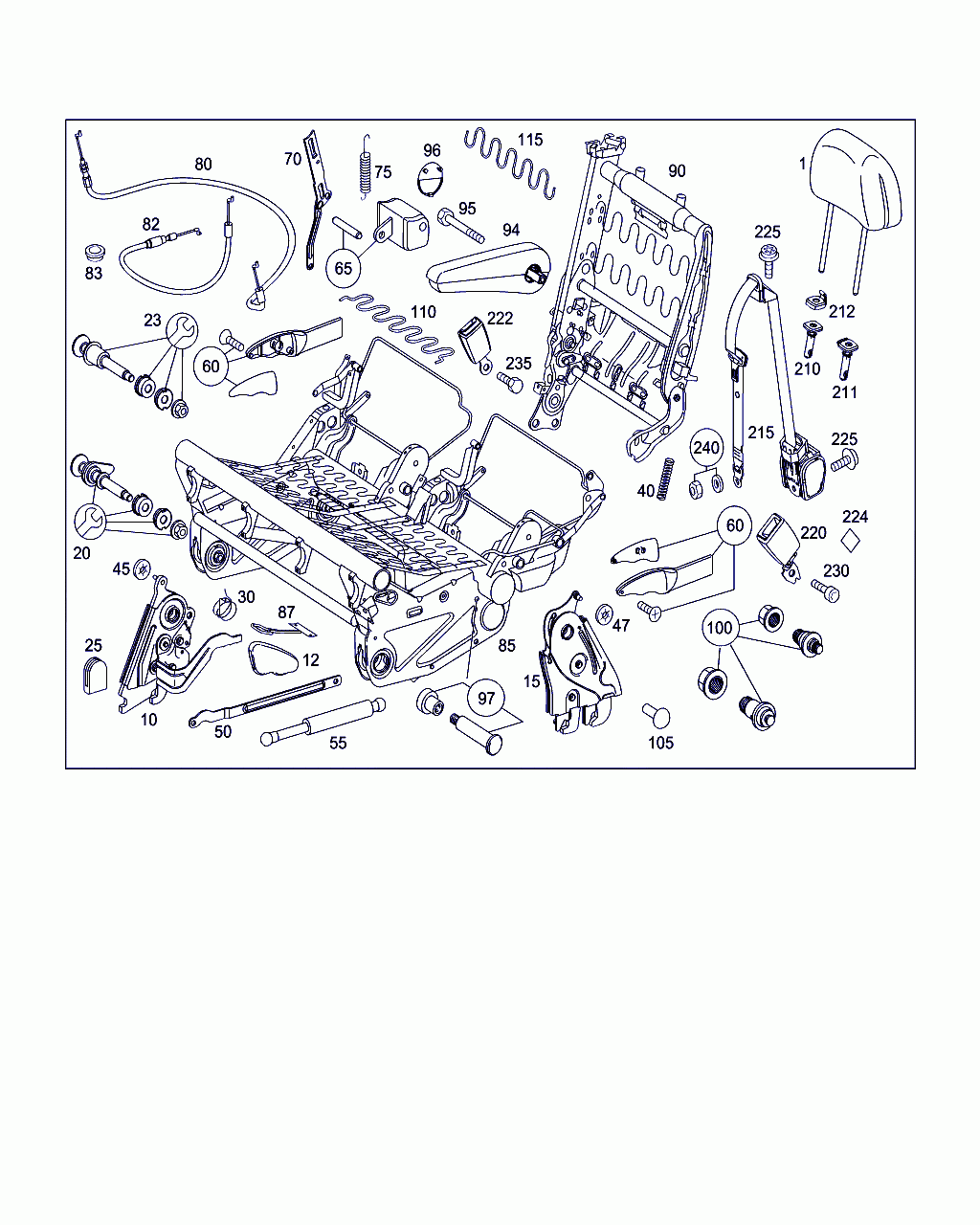 FRAME, <span>A 000 940 30 38, Main Group: Passenger Seats, Multi-Passenger Seat, Diagram: DOUBLE SEAT, LUXURY, Location Of Picture: 90