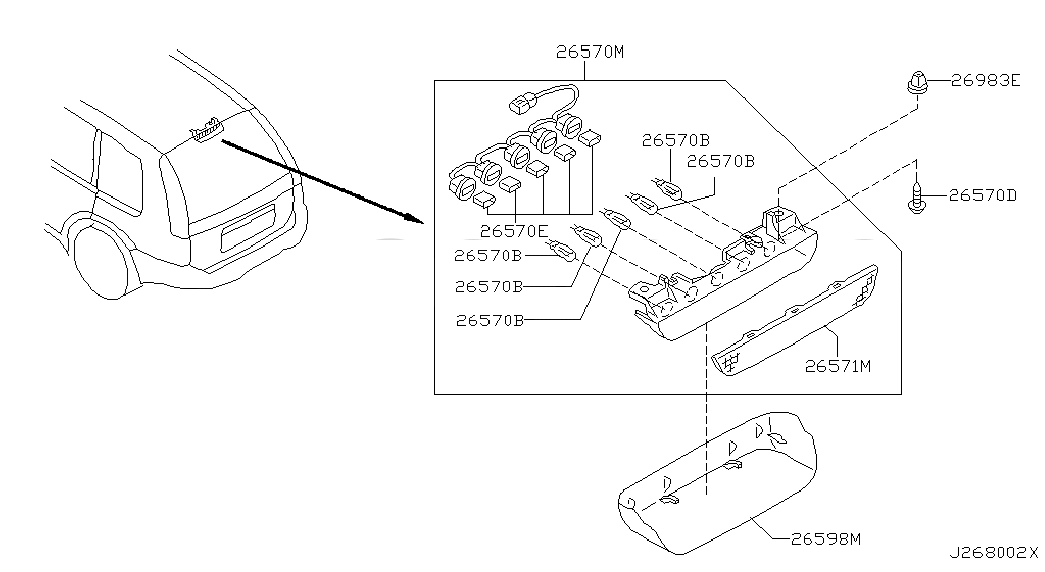 SOCKET ASSY-HIGH MOUNTING STOP LAMP, 262608H700, 主組: Body Electrical, 子組: HIGH MOUNTING STOP LAMP, 圖示位置: 26570E