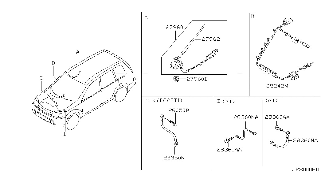 FEEDER-ANTENNA, <span>282438H710, Main Group: Body Electrical, Diagram: AUDIO & VISUAL; ANTENNA, Location Of Picture: 28242M