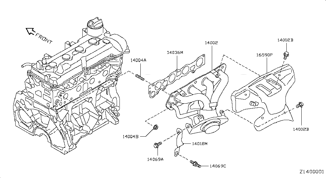 BOLT, <span>39106ED000, Main Group: Engine Mechanical, Diagram: MANIFOLD; EXHAUST PARTS, Location Of Picture: 14069C