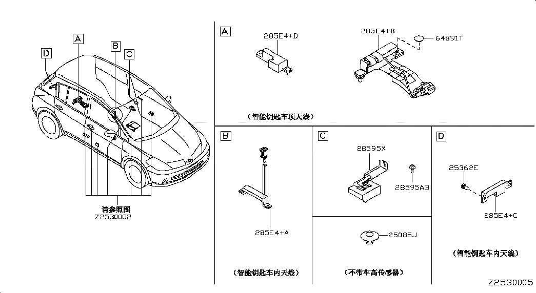 CONTROLLER ASSY-KEYLESS, 28595ED500, 主組: Body Electrical, 子組: ELECTRICAL UNIT; HB.BODY-2, 圖示位置: 28595X