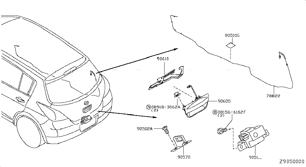HANDLE ASSY-BACK DOOR,INNER RH, 906102DT0A, 主組: Body(Back Door & Rear Body), 子組: BACK DOOR LOCK & HANDLE, 圖示位置: 90610