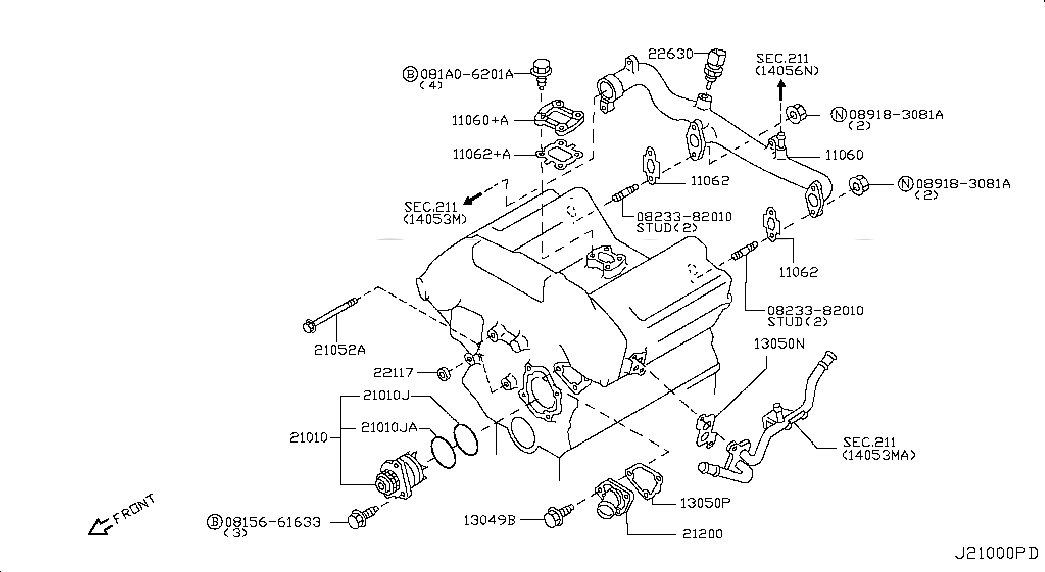 OUTLET-WATER, <span>11060AL50A, Main Group: Exhaust & Cooling, Diagram: WATER PUMP, COOLING FAN & THERMOSTAT, Location Of Picture: 11060