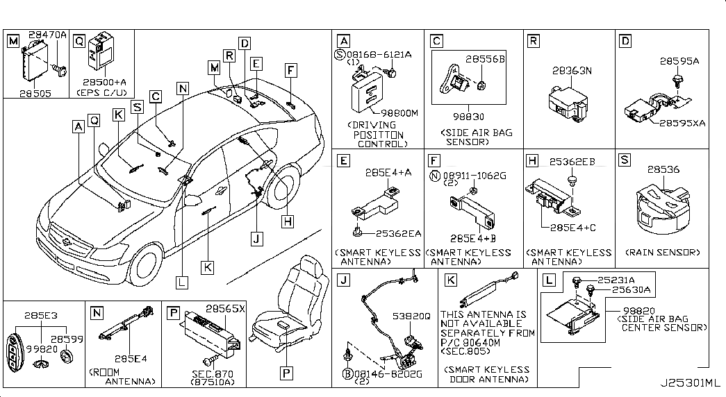 CONTROLLER ASSY-POWER SEAT, 28565EJ71A, 主組: Body Electrical, 子組: ELECTRICAL UNIT; BODY, 圖示位置: 28565X