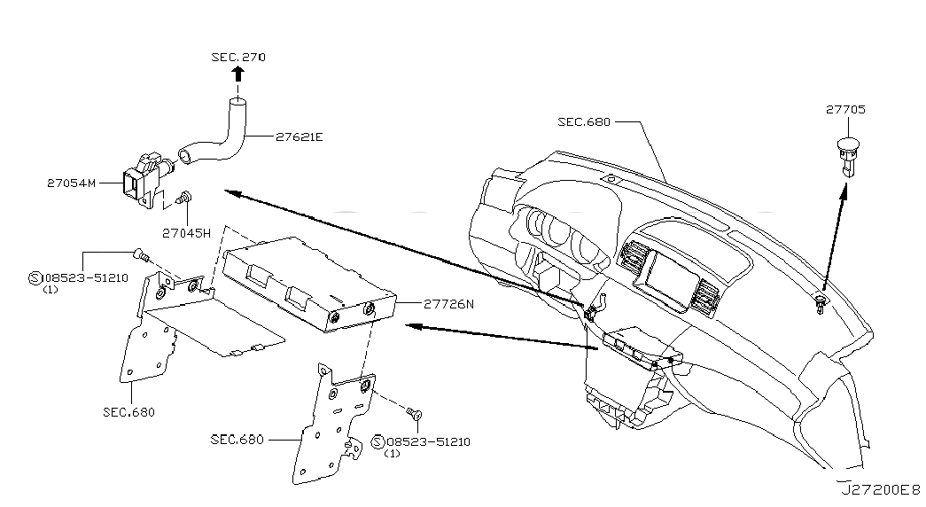 AMPLIFIER-CONTROL,AIR CONDITIONER, 27760EH500, 主組: Body Electrical, 子組: CONTROL UNIT; CONTROL UNIT, 圖示位置: 27726N
