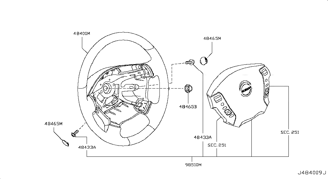 MODULE ASSY-AIR BAG,DRIVER, <span>K851MEJ77B, Main Group: Steering, Diagram: STEERING WHEEL, Location Of Picture: 98510M