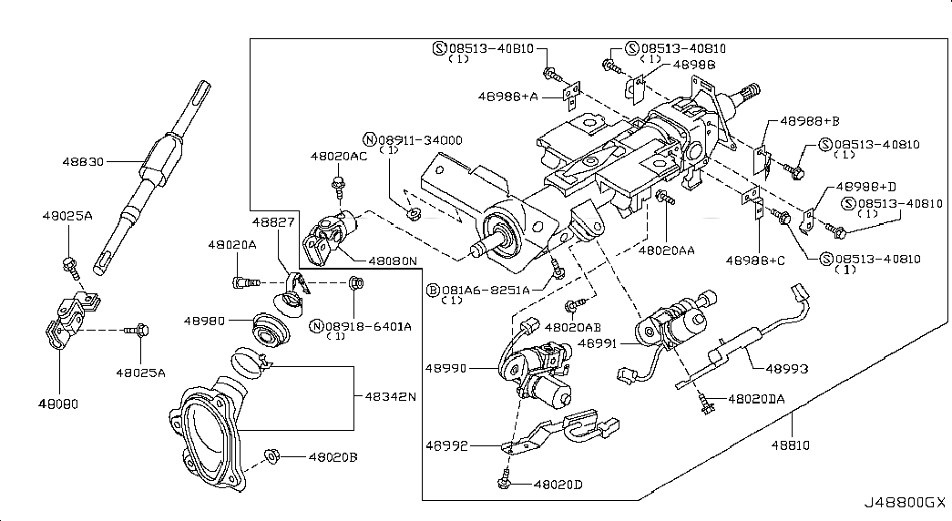 BRACKET, <span>489887Y366, Main Group: Steering, Diagram: STEERING COLUMN, Location Of Picture: 48988+C