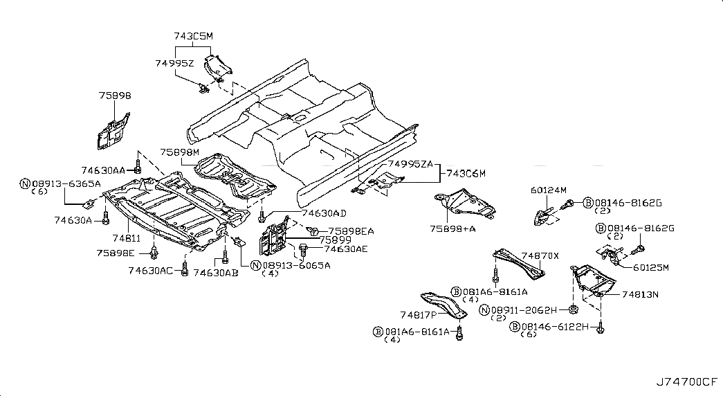 COVER-UNDER,ENGINE, <span>75892EG000, Main Group: Body(Front,roof & Floor), Diagram: FLOOR FITTING; FRONT VQ35DE, Location Of Picture: 74811