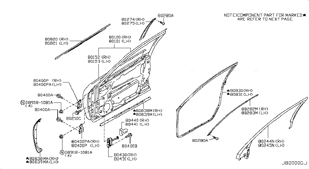 LINK ASSY-CHECK,FRONT DOOR LH, 80431EG00B, 主組: Body(Side & Rear), 子組: FRONT DOOR PANEL & FITTING; PANEL & FITTING PARTS, 圖示位置: 80431