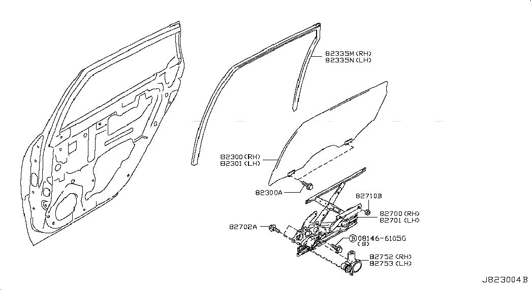 GLASS RUN RUBBER-REAR DOOR WINDOW,RH, <span>82330EG000, Main Group: Body(Side & Rear), Diagram: REAR DOOR WINDOW & REGULATOR, Location Of Picture: 82335M