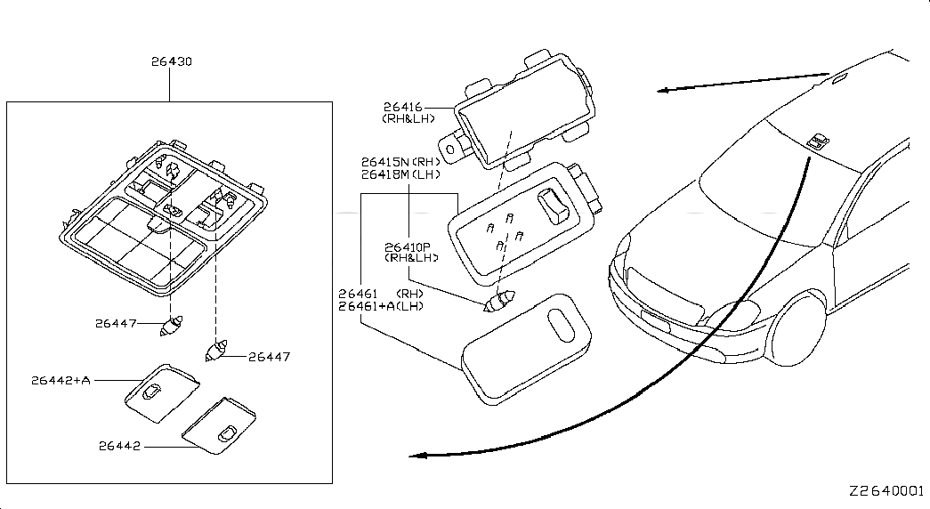 BRACKET-PERSONAL LAMP,RH, 264639W200, 主組: Body Electrical, 子組: ROOM LAMP, 圖示位置: 26416