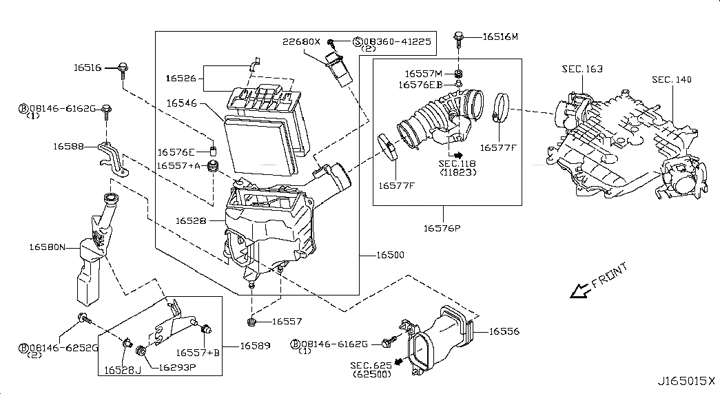 BRACKET-RESONATOR, 16588JK20E, 主組: Fuel & Engine Control, 子組: AIR CLEANER; RH, 圖示位置: 16588