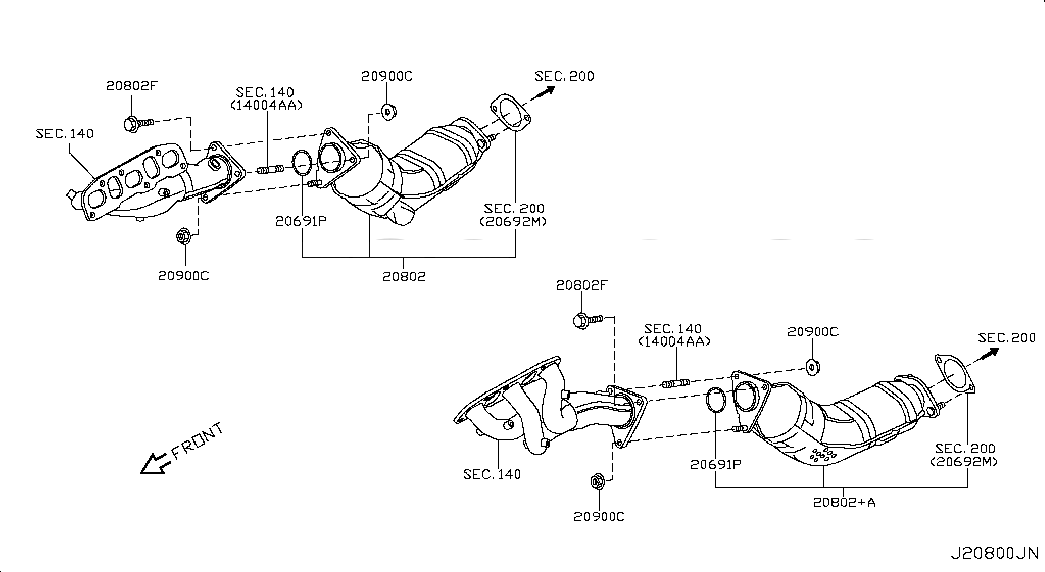 THREE WAY CATALYTIC CONVERTER, B08B2JL40A, 主組: Exhaust & Cooling, 子組: CATALYST CONVERTER,EXHAUST FUEL & URE IN, 圖示位置: 20802