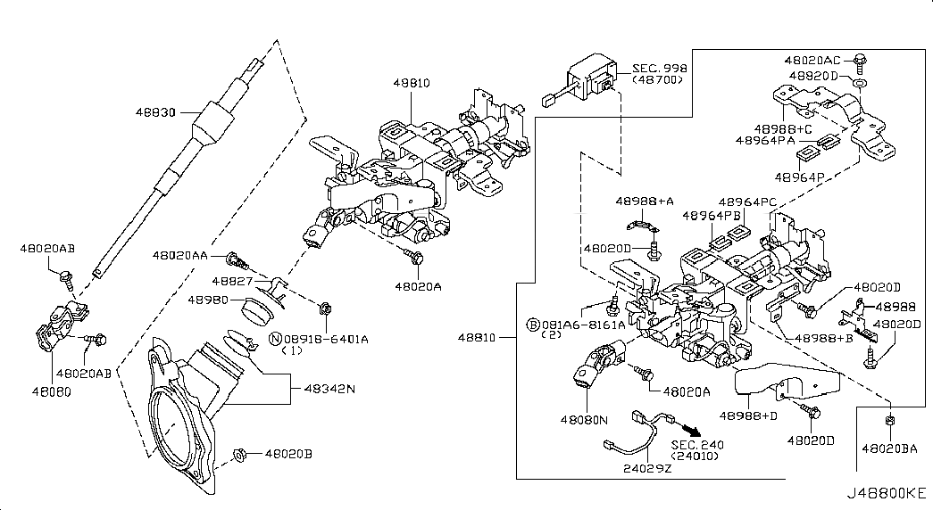 BRACKET, <span>48988JK71A, Main Group: Steering, Diagram: STEERING COLUMN; POWERED SED, Location Of Picture: 48988