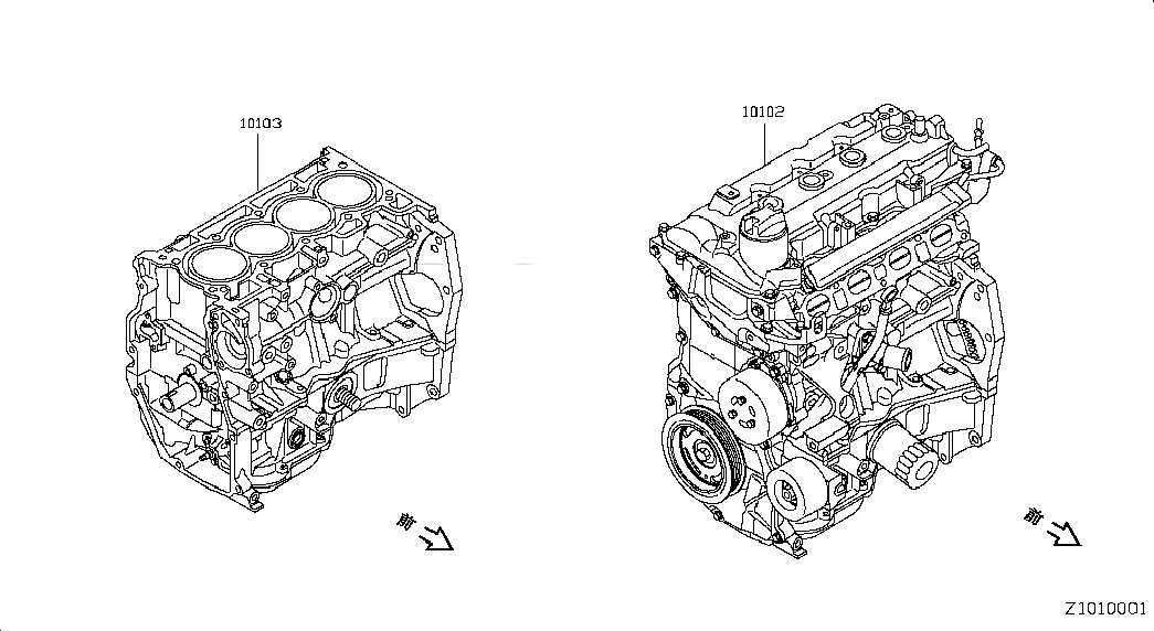 ENGINE ASSY-BARE, 10102ED50F, 主組: Engine Mechanical, 子組: BARE & SHORT ENGINE, 圖示位置: 10102