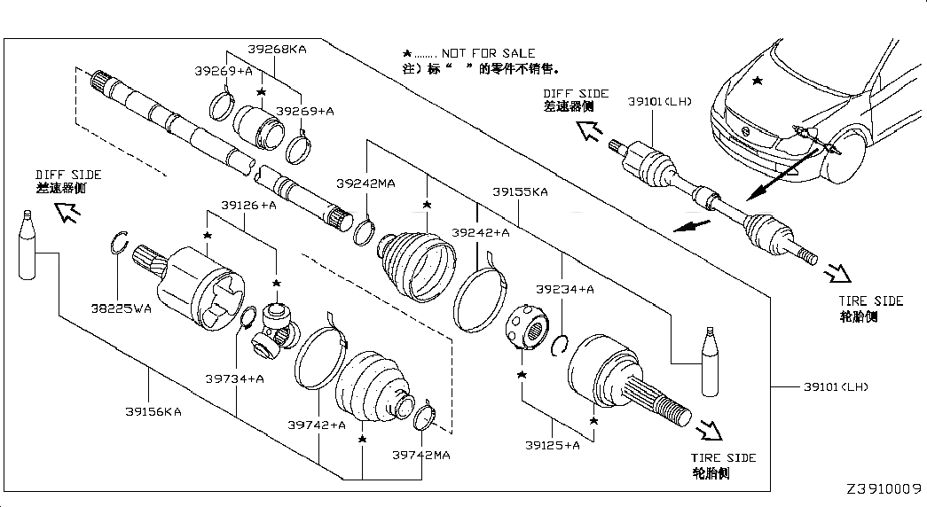 SHAFT ASSY-FRONT DRIVE,LH, <span>39101EW80C, Main Group: Power Train, Diagram: FRONT DRIVE SHAFT (FF); LH SIDE, Location Of Picture: 39101