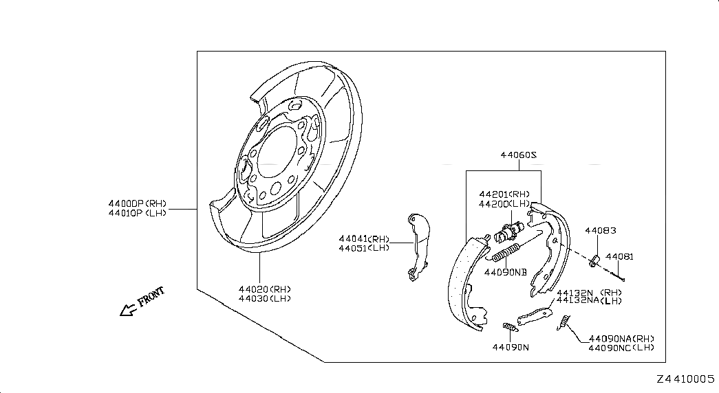 BRAKE ASSY-PARKING,REAR RH, <span>44000EM10B, Main Group: Brake, Diagram: REAR BRAKE; PARKING,MR20DE(UPPER+PREMIUM), Location Of Picture: 44000P