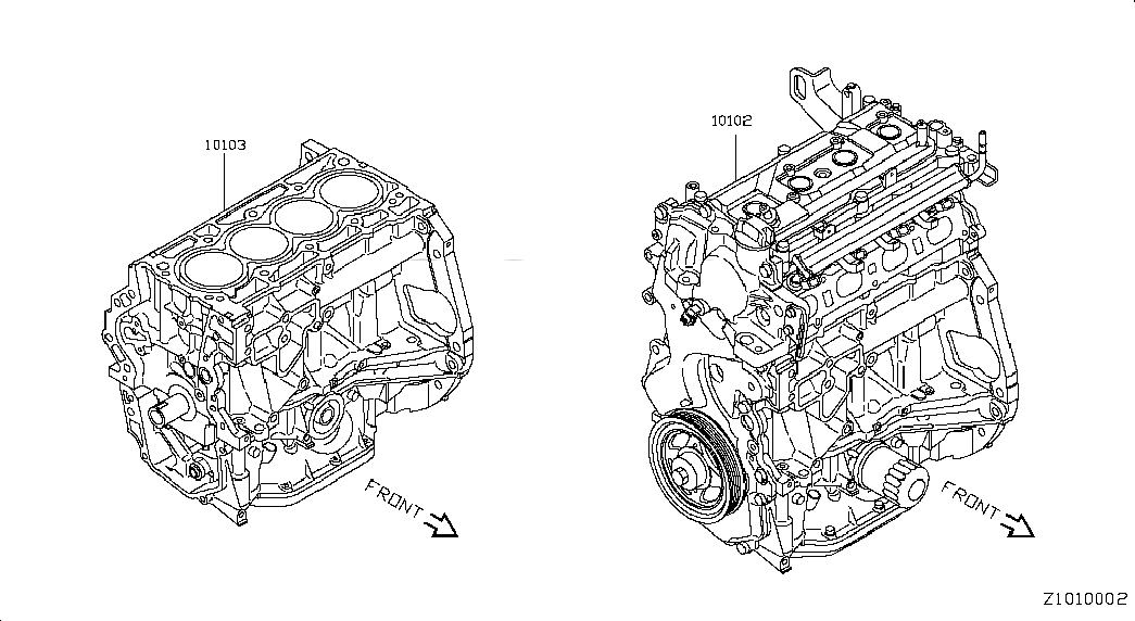 ENGINE ASSY-BARE, 10102CJ70F, 主組: Engine Mechanical, 子組: BARE & SHORT ENGINE, 圖示位置: 10102