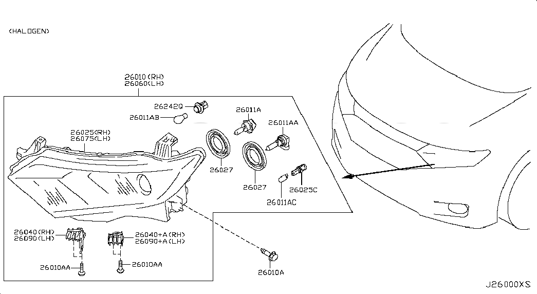 BULB, <span>262968990A, Main Group: Body Electrical, Diagram: HEADLAMP; HALOGEN, Location Of Picture: 26011AA
