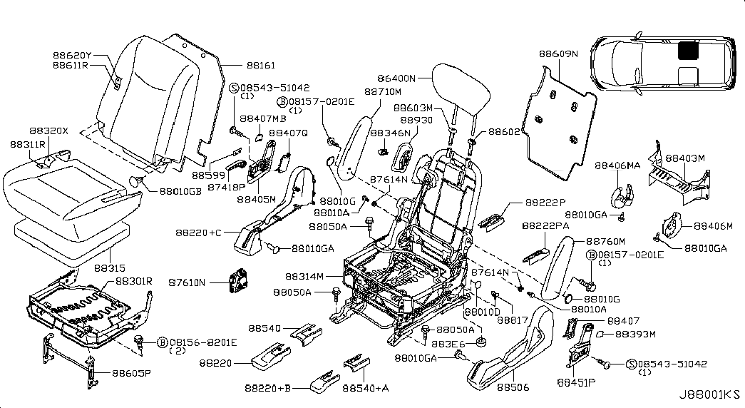 COVER-RECLINING DEVICE,OUTER RH, <span>884051JA1D, Main Group: Seat & Seat Belt, Diagram: REAR SEAT; RH CAPTAIN, Location Of Picture: 88451P