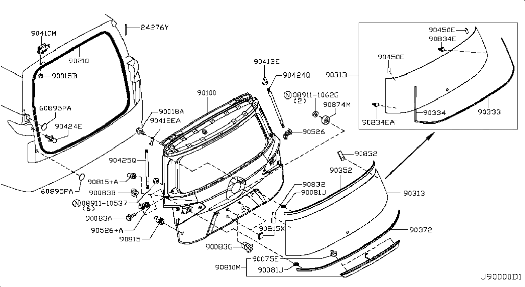 DOOR ASSY-BACK, <span>K010M1JAAA, Main Group: Body(Back Door & Rear Body), Diagram: BACK DOOR PANEL & FITTING, Location Of Picture: 90100