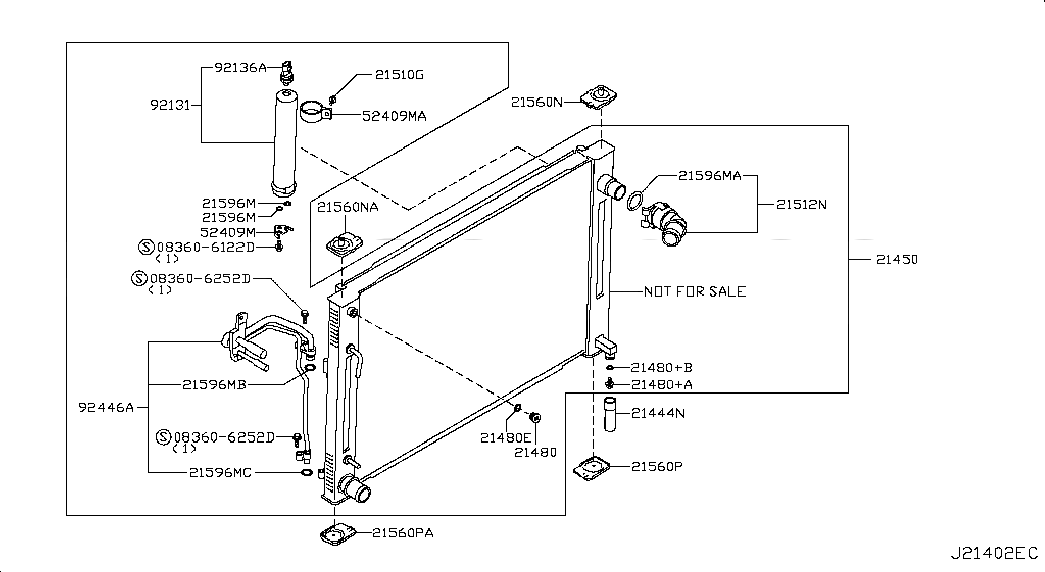 PIPE ASSY, 92446JK20A, 主組: Exhaust & Cooling, 子組: RADIATOR,SHROUD & INVERTER COOLING; RADIATOR & CONDENSER, 圖示位置: 92446A