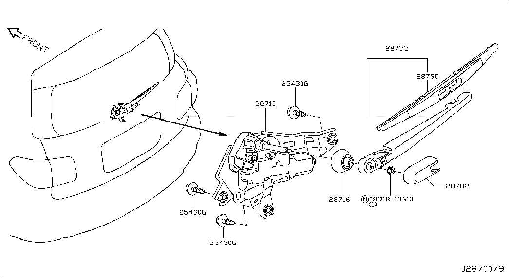 ARM ASSY-REAR WINDOW WIPER, <span>287801LB0A, Main Group: Body Electrical, Diagram: REAR WINDOW WIPER; 287-1, Location Of Picture: 28755
