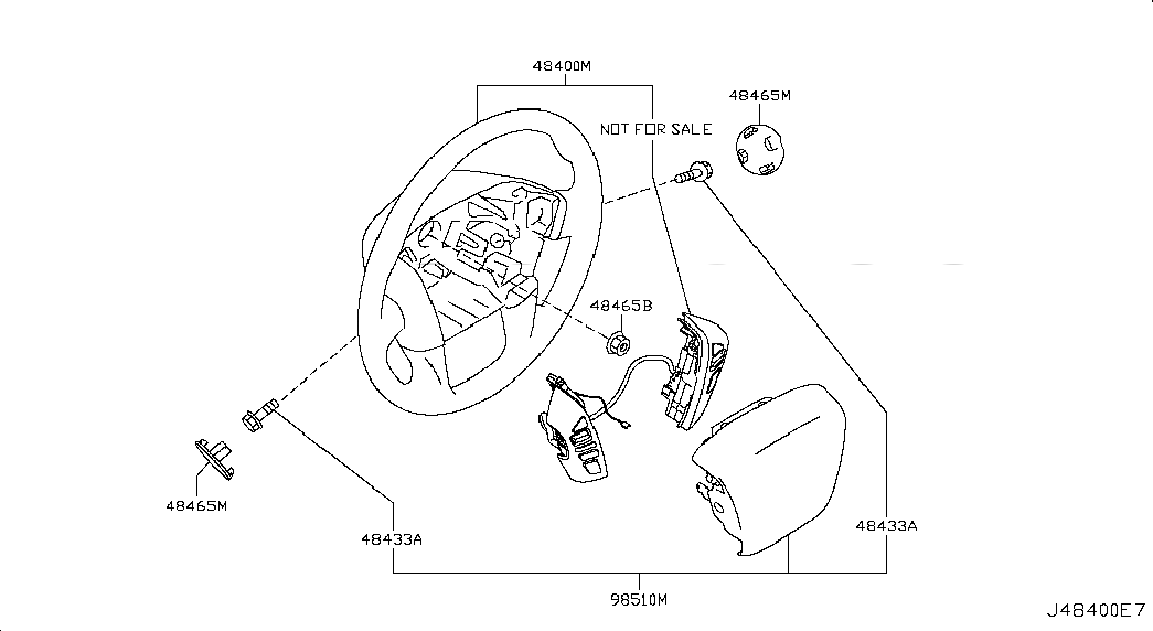 WHEEL ASSY-STEERING W/O PAD, 484301LB3D, 主組: Steering, 子組: STEERING WHEEL, 圖示位置: 48400M