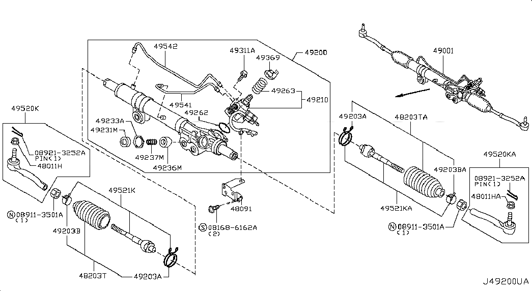 SOCKET KIT-TIE ROD,OUTER, D85201LB0A, 主組: Steering, 子組: POWER STEERING GEAR, 圖示位置: 49520KA