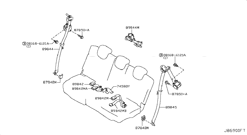 BELT ASSY-TONGUE,3RD SEAT LH, 898451LZ0B, 主組: Seat & Seat Belt, 子組: REAR SEAT BELT; 3RD SEATBELT, 圖示位置: 89845
