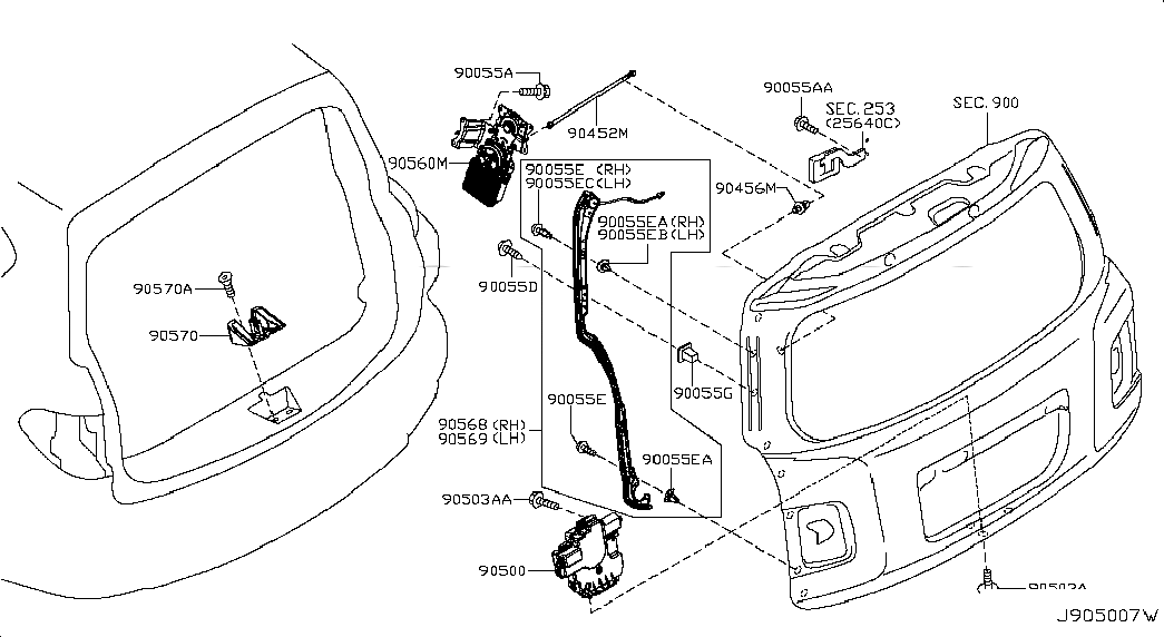 SENSOR-TOUCH,POWER BACK DOOR LH, 905691LB0A, 主組: Body(Back Door & Rear Body), 子組: BACK DOOR LOCK & HANDLE, 圖示位置: 90569