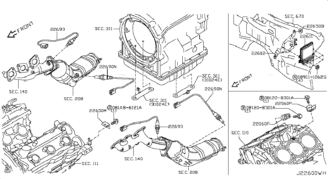 ENGINE CONTROL MODULE, 237101BG6A, 主組: Engine Electrical, 子組: ENGINE CONTROL MODULE, 圖示位置: 22611