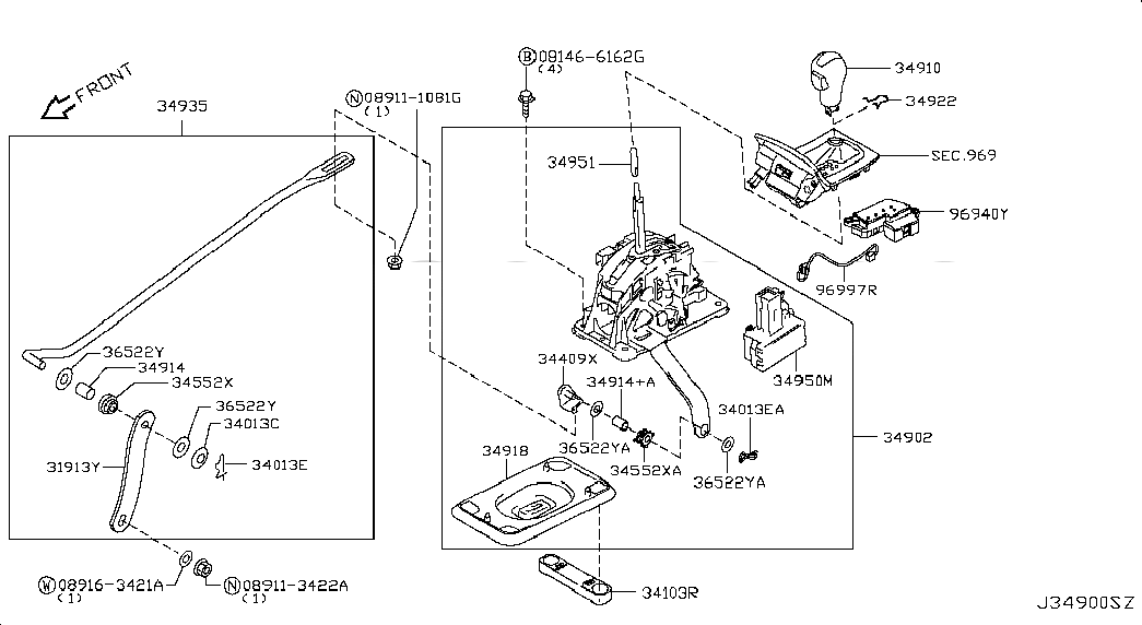 KNOB ASSY-CONTROL LEVER,AUTO, 349101BA2C, 主組: Power Train, 子組: AUTO TRANSMISSION CONTROL DEVICE, 圖示位置: 34910