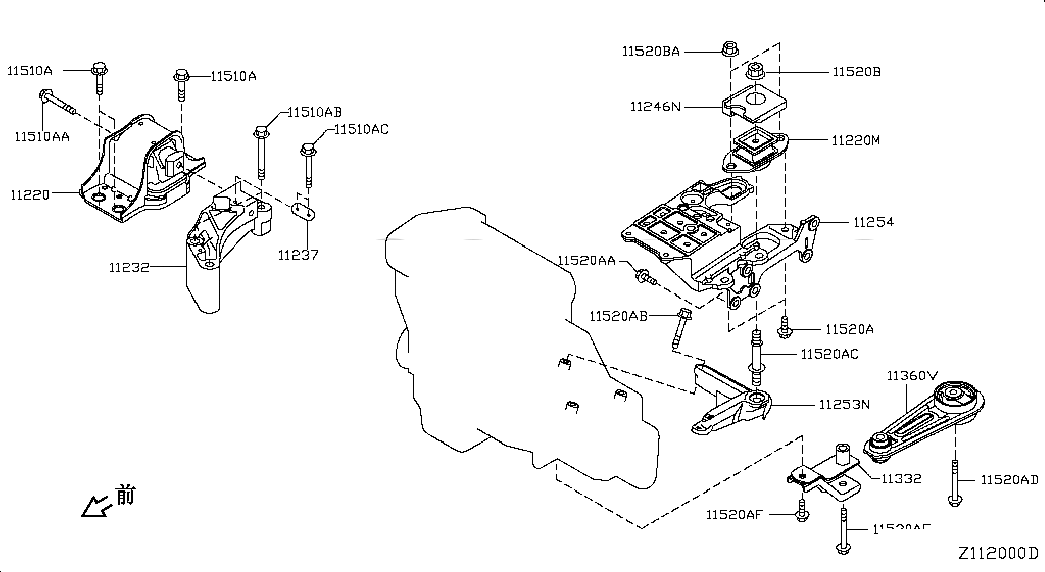 STAY-ENGINE MOUNTING,RH, 11237JD000, 主組: Engine Mechanical, 子組: ENGINE & TRANSMISSION     MOUNTING, 圖示位置: 11237