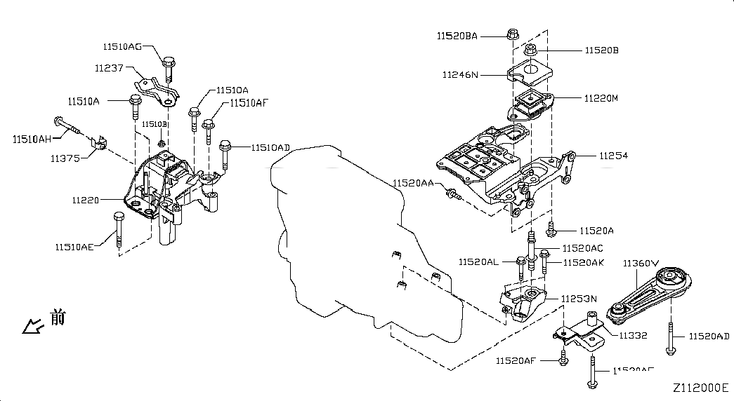 SUPPORT-ENGINE MOUNTING,LH, 11254JD000, 主組: Engine Mechanical, 子組: ENGINE & TRANSMISSION     MOUNTING, 圖示位置: 11254