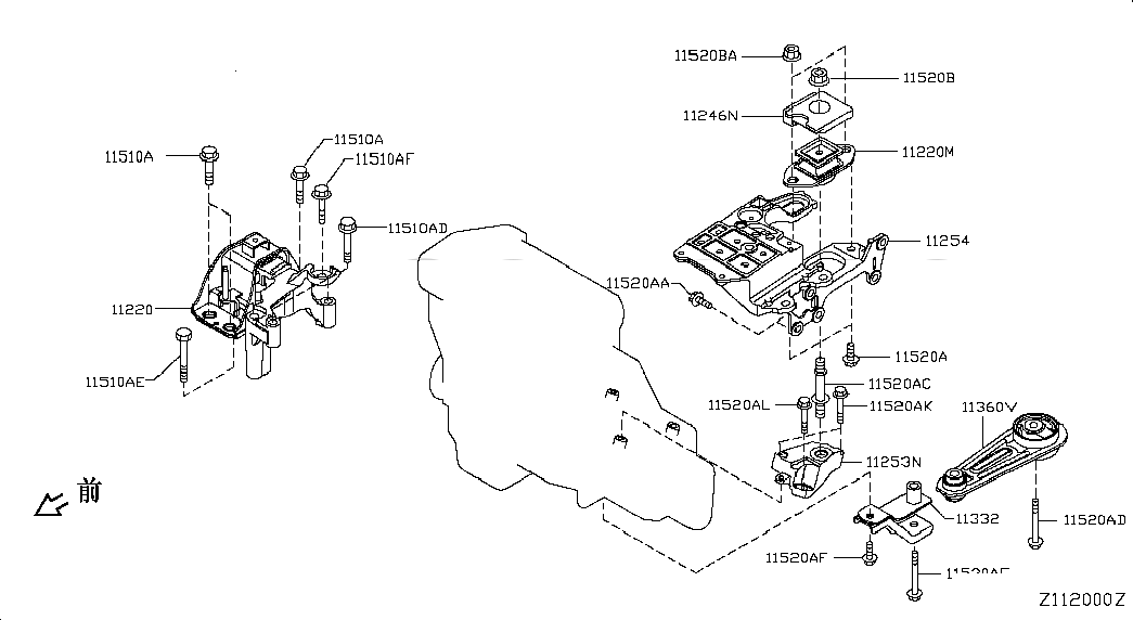 BRACKET-ENGINE MOUNTING,LH, 11253JD210, 主組: Engine Mechanical, 子組: ENGINE & TRANSMISSION     MOUNTING, 圖示位置: 11253N