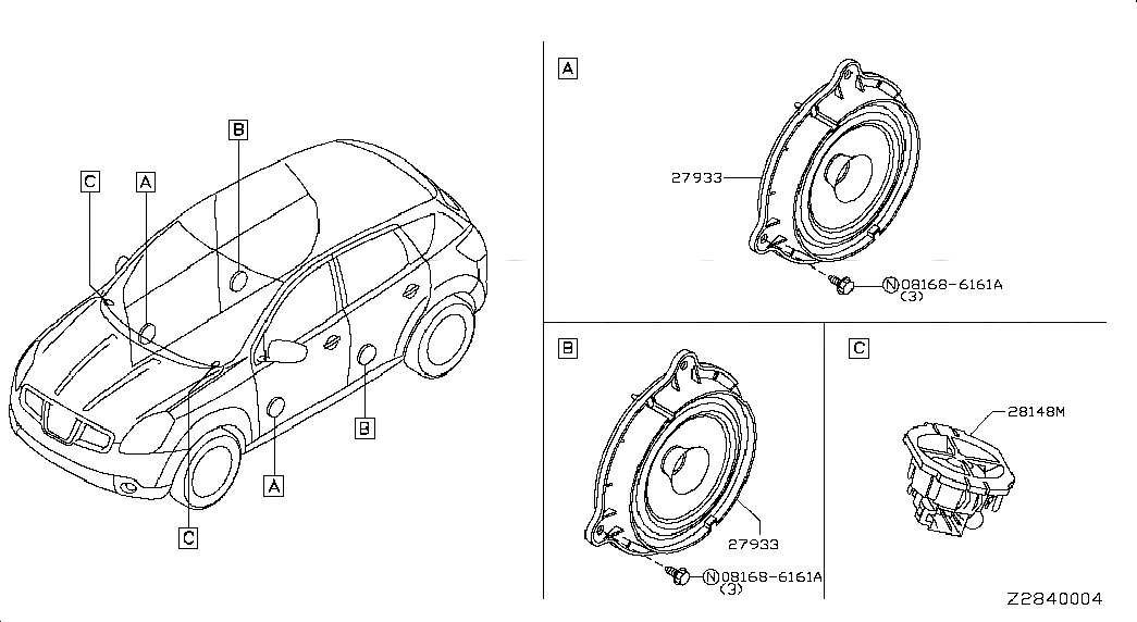 SPEAKER UNIT, 28156JE20A, 主組: Body Electrical, 子組: SPEAKER, 圖示位置: 27933