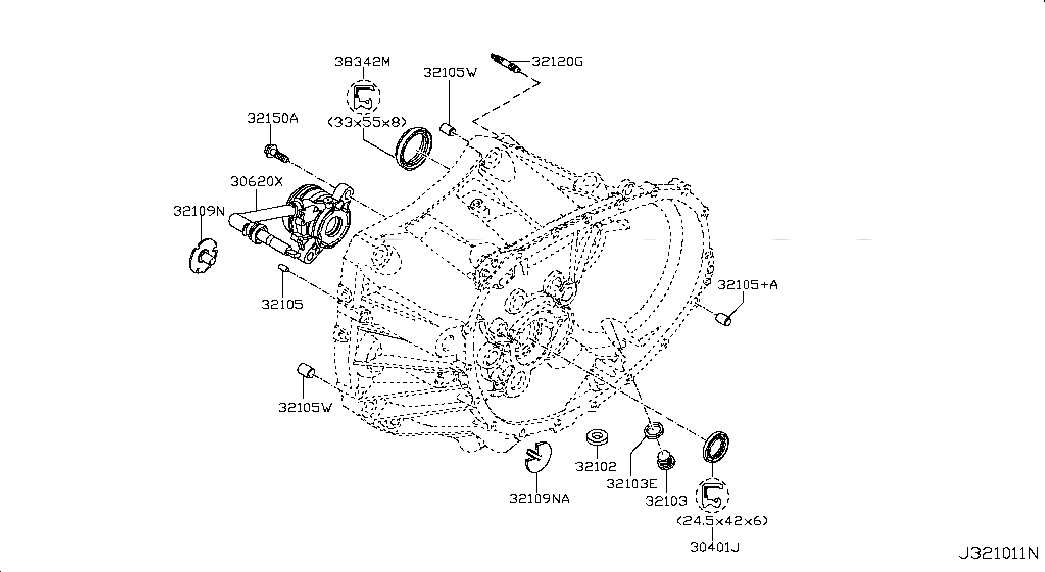 CYLINDER ASSY-CLUTCH OPERATING, 3215000QAD, 主組: Power Train, 子組: TRANSMISSION CASE & CLUTCH RELEASE; CLUTCH HOUSING, 圖示位置: 30620X