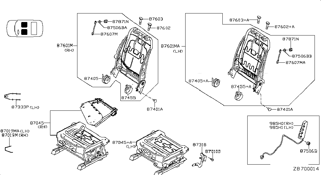 FRAME ASSY-BACK,FRONT SEAT, 87601JE00A, 主組: Seat & Seat Belt, 子組: FRONT SEAT; FRAME, 圖示位置: 87601M