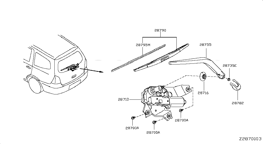 SEAL-PIVOT, 28716CJ000, 主組: Body Electrical, 子組: REAR WINDOW WIPER, 圖示位置: 28716