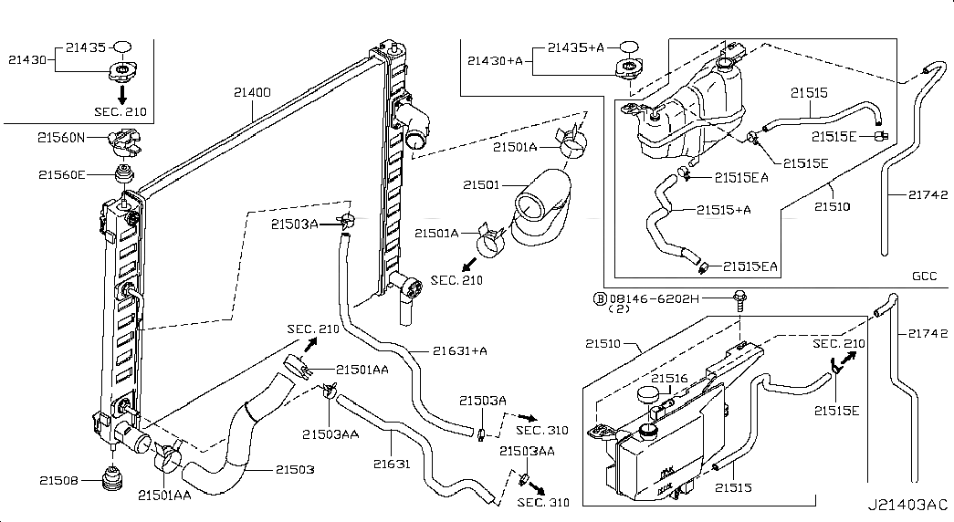 TANK ASSY-RADIATOR RESERVOIR, <span>217101CA0A, Main Group: Exhaust & Cooling, Diagram: RADIATOR,SHROUD & INVERTER COOLING; FITTING PARTS, Location Of Picture: 21510