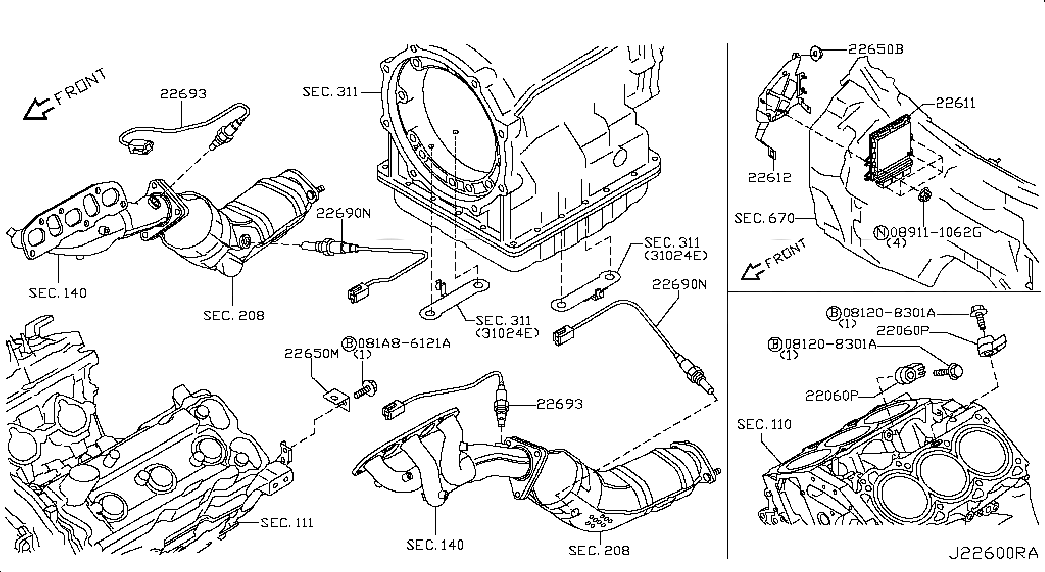 ENGINE CONTROL MODULE, 237101CK0A, 主組: Engine Electrical, 子組: ENGINE CONTROL MODULE, 圖示位置: 22611