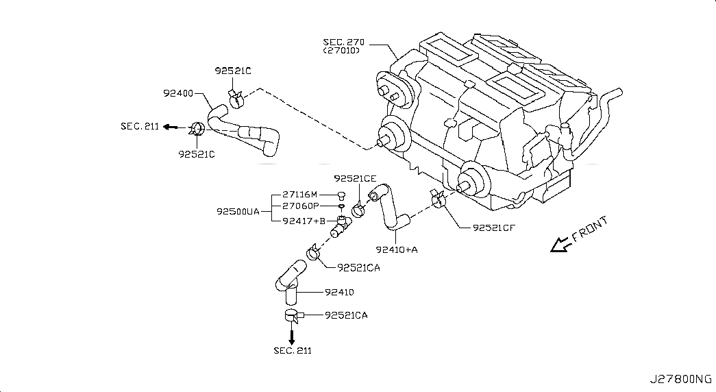 HOSE-HEATER,INLET, 924001CA0A, 主組: Body Electrical, 子組: HEATER PIPING, 圖示位置: 92400