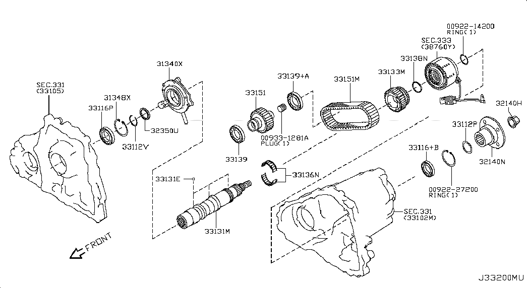 SPROCKET-FRONT DRIVE, 331331CA0B, 主組: Power Train, 子組: TRANSFER GEAR, 圖示位置: 33133M