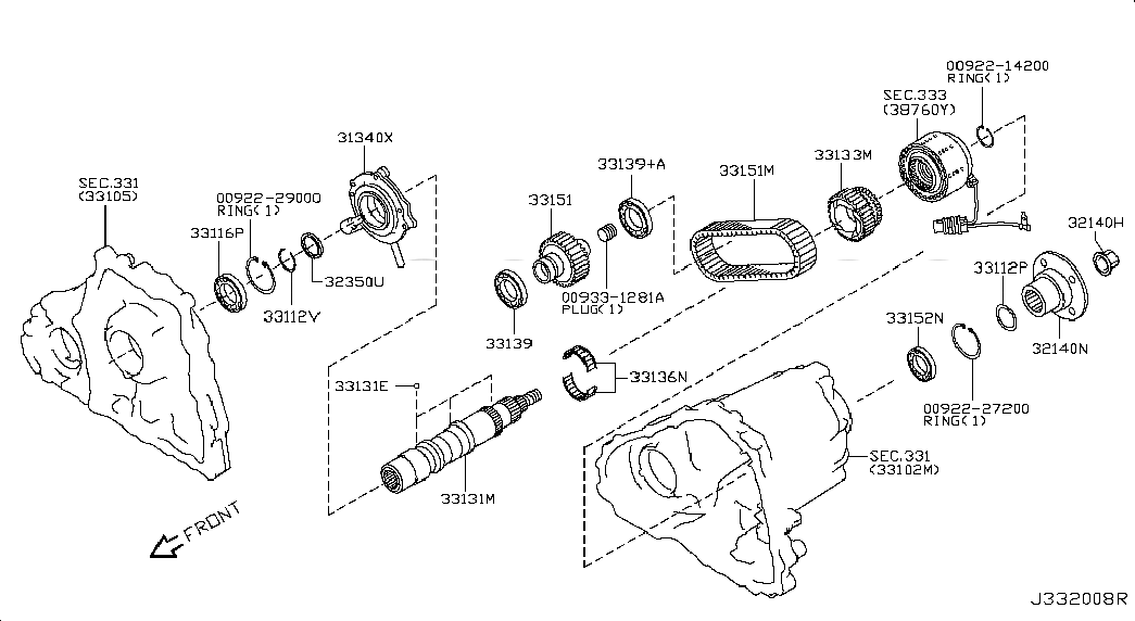 SHAFT-MAIN,TRANSFER, 331311CB0C, 主組: Power Train, 子組: TRANSFER GEAR, 圖示位置: 33131M