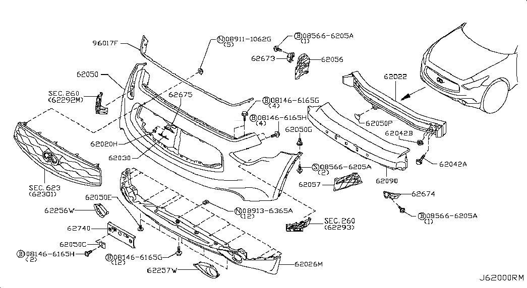 FINISHER-FRONT BUMPER, 620501CA0A, 主組: Body(Front,roof & Floor), 子組: FRONT BUMPER, 圖示位置: 62050P