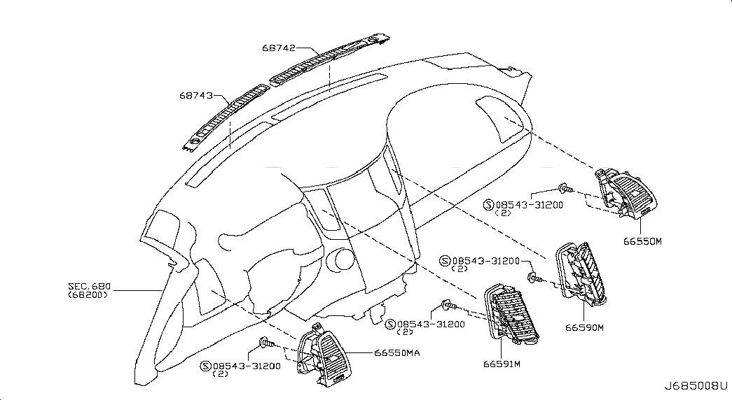 VENTILATOR ASSY-SIDE,ASSIST, 687501CA1B, 主組: Body(Front,roof & Floor), 子組: VENTILATOR, 圖示位置: 66590M