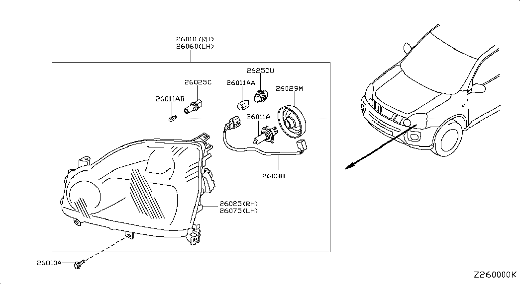 COVER-SOCKET,HEADLAMP, <span>260291U600, Main Group: Body Electrical, Diagram: HEADLAMP; HALOGEN, Location Of Picture: 26029M