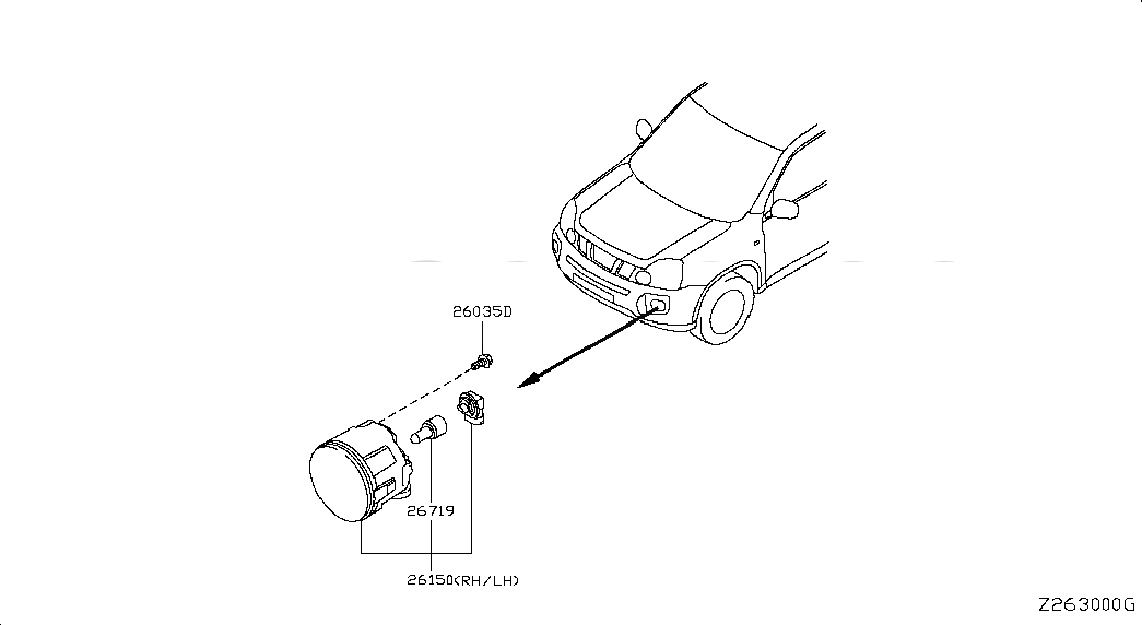 FOG LAMP ASSY-RH, <span>261502DV0B, Main Group: Body Electrical, Diagram: FOG,DAYTIME RUNNING & DRIVING LAMP, Location Of Picture: 26150