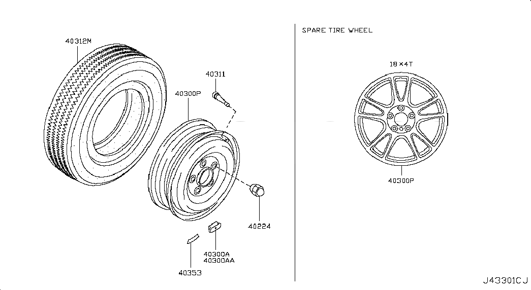 WHEEL ASSY-SPARE TIRE, <span>40300JK00B, Main Group: Axle & Suspension, Diagram: ROAD WHEEL & TIRE; SPARE WHEEL, Location Of Picture: 40300P